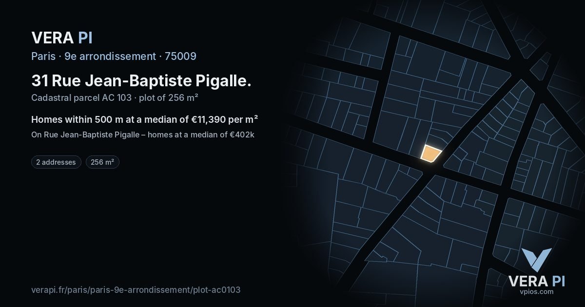31 Rue Jean-Baptiste Pigalle, 9e arrondissement at night – the plot lit, the parcels around coloured by the prices near them