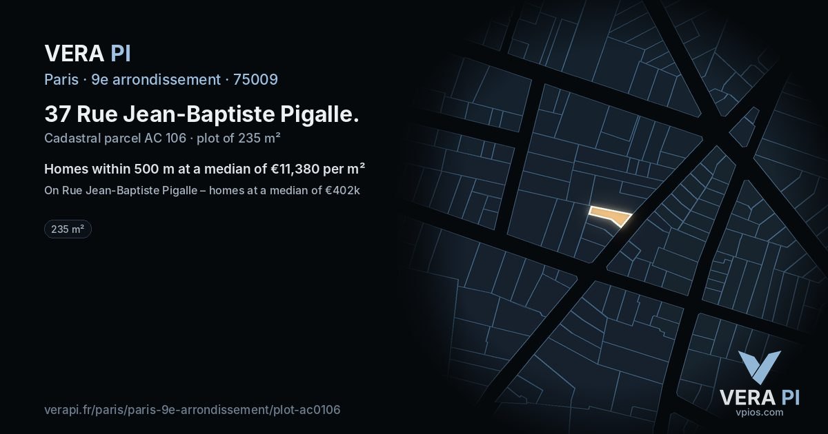37 Rue Jean-Baptiste Pigalle, 9e arrondissement at night – the plot lit, the parcels around coloured by the prices near them