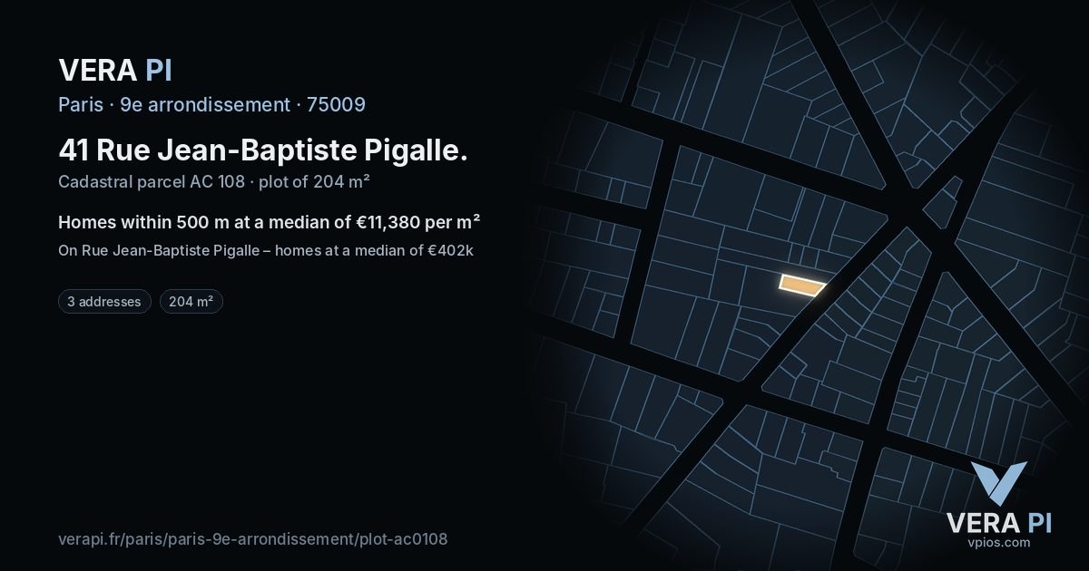 41 Rue Jean-Baptiste Pigalle, 9e arrondissement at night – the plot lit, the parcels around coloured by the prices near them