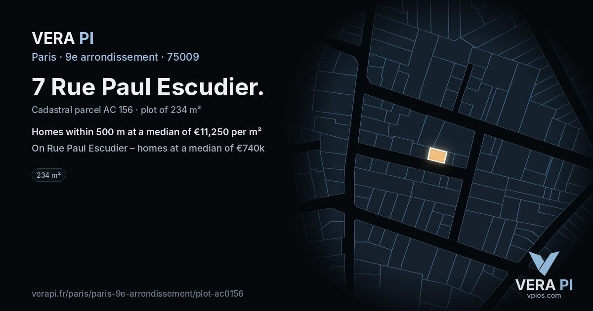 7 Rue Paul Escudier, 9e arrondissement at night – the plot lit, the parcels around coloured by the prices near them