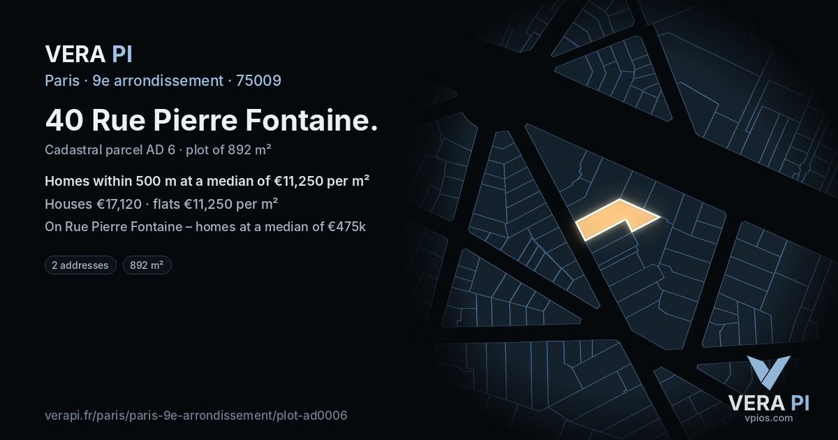 40 Rue Pierre Fontaine, 9e arrondissement at night – the plot lit, the parcels around coloured by the prices near them