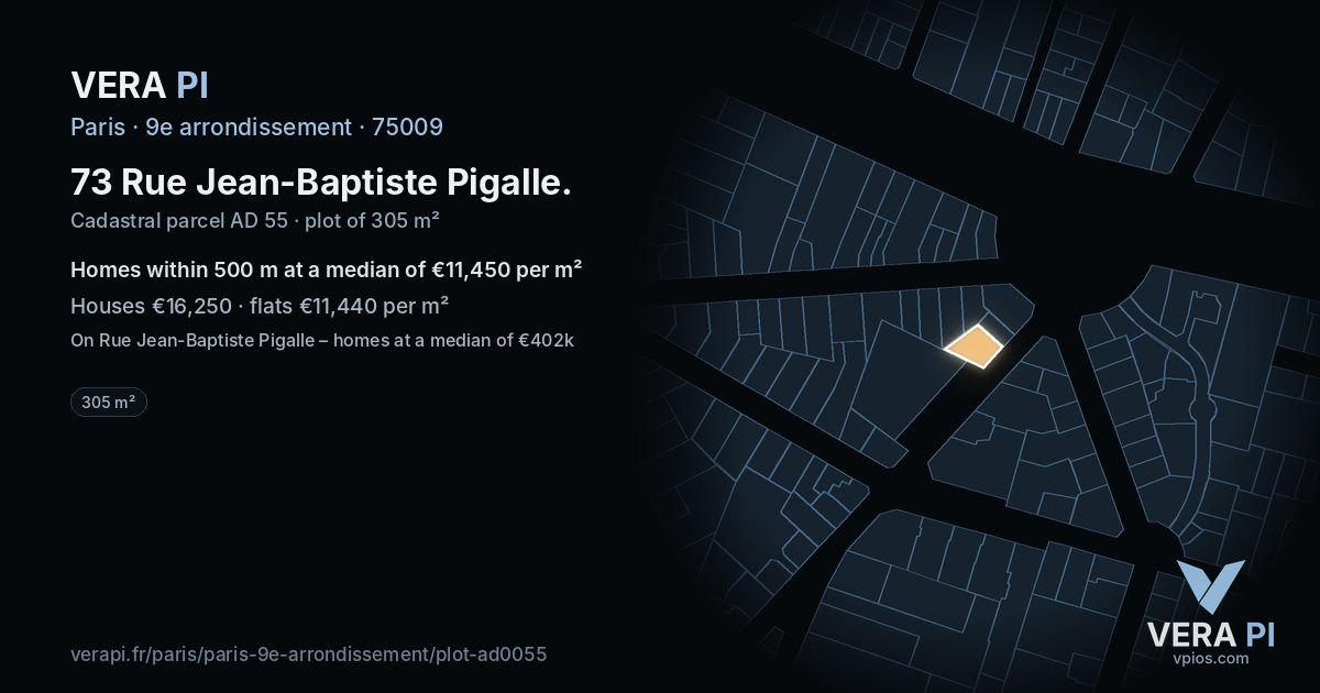 73 Rue Jean-Baptiste Pigalle, 9e arrondissement at night – the plot lit, the parcels around coloured by the prices near them