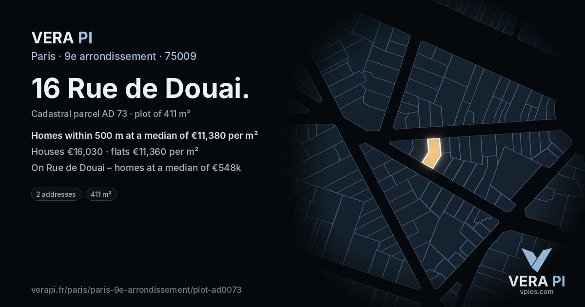 16 Rue de Douai, 9e arrondissement at night – the plot lit, the parcels around coloured by the prices near them