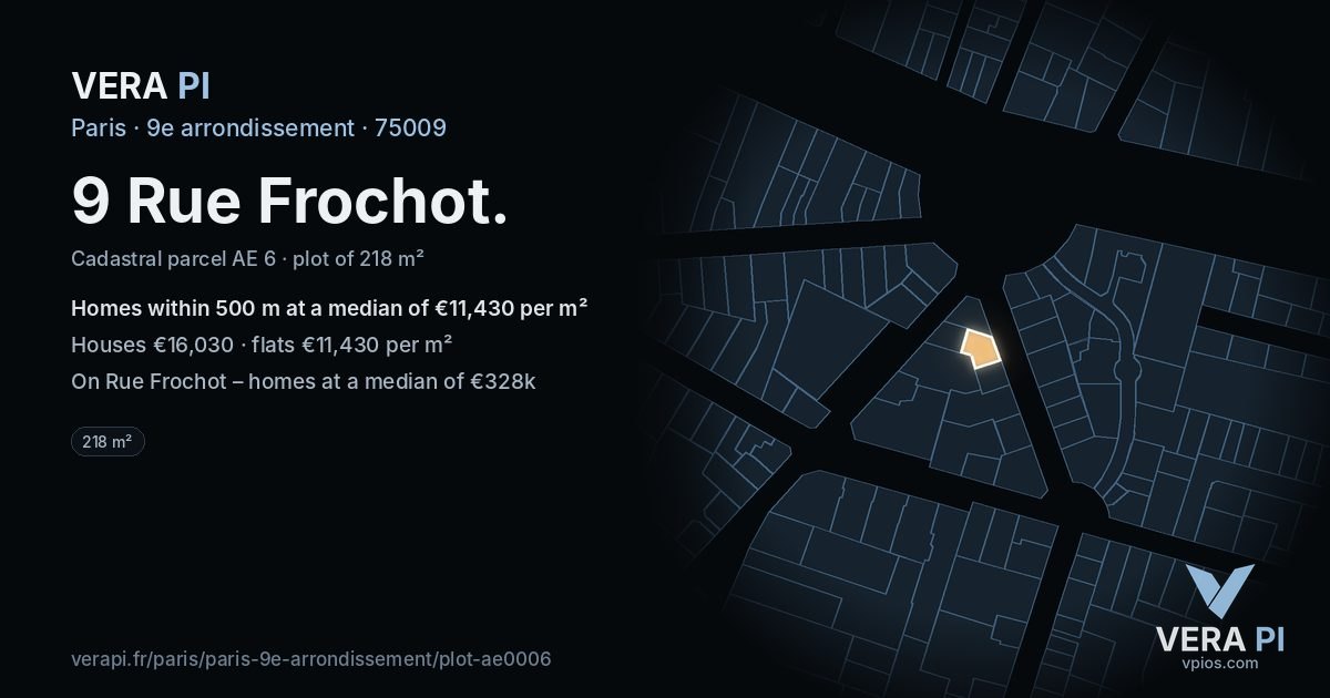 9 Rue Frochot, 9e arrondissement at night – the plot lit, the parcels around coloured by the prices near them