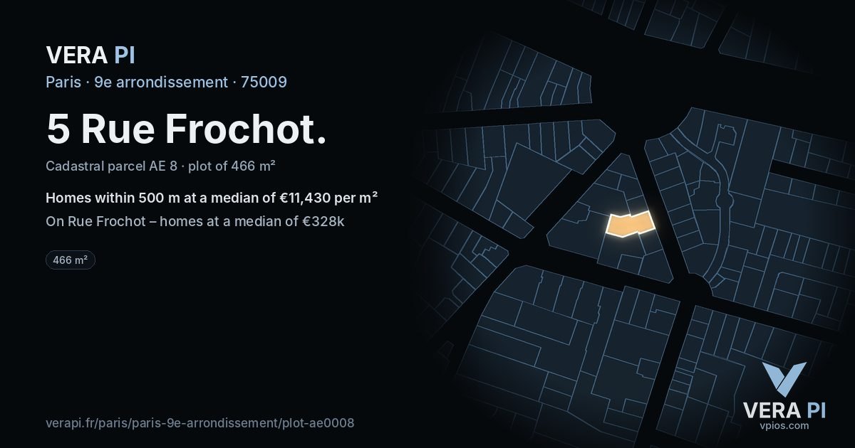 5 Rue Frochot, 9e arrondissement at night – the plot lit, the parcels around coloured by the prices near them