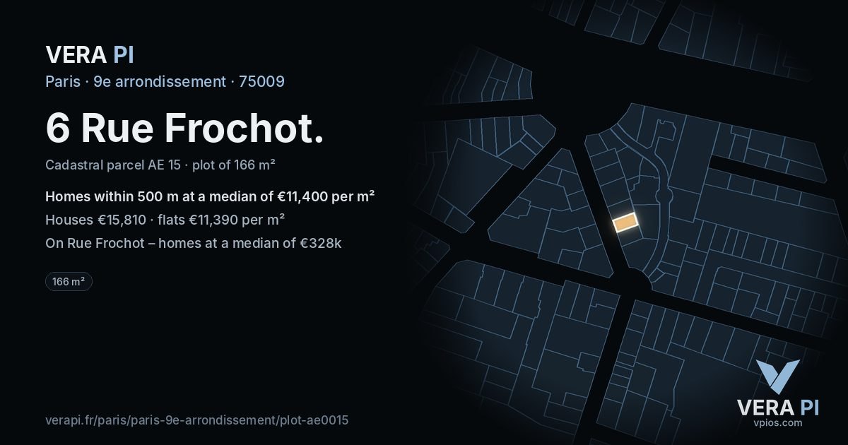 6 Rue Frochot, 9e arrondissement at night – the plot lit, the parcels around coloured by the prices near them