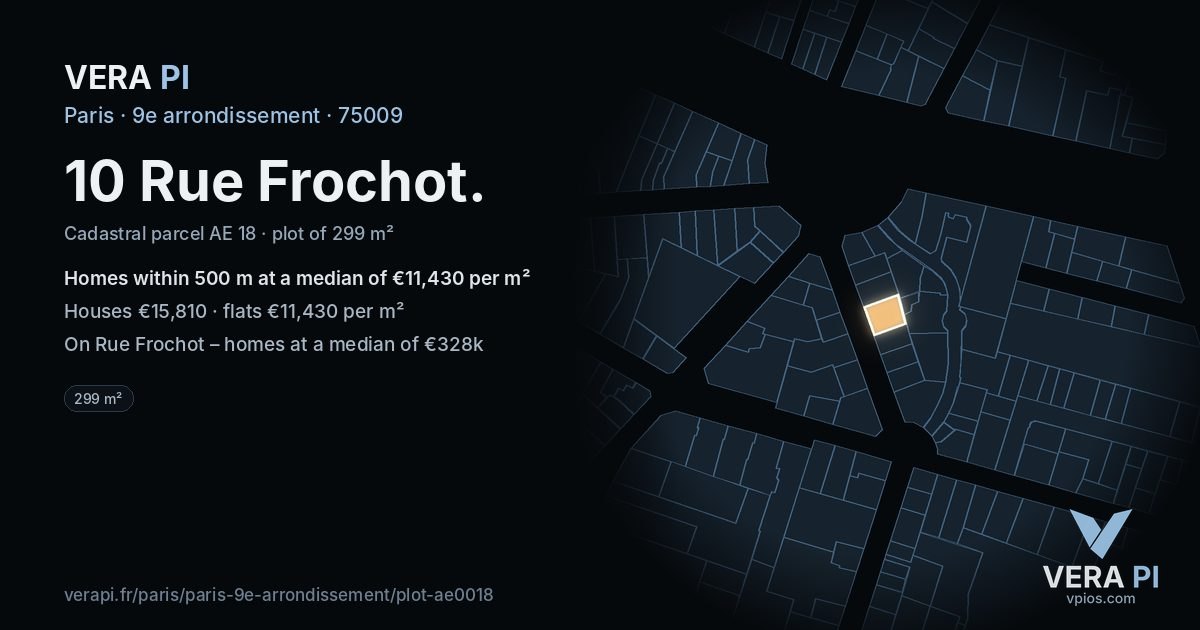 10 Rue Frochot, 9e arrondissement at night – the plot lit, the parcels around coloured by the prices near them