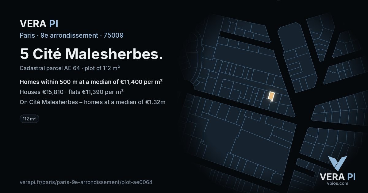 5 Cité Malesherbes, 9e arrondissement at night – the plot lit, the parcels around coloured by the prices near them