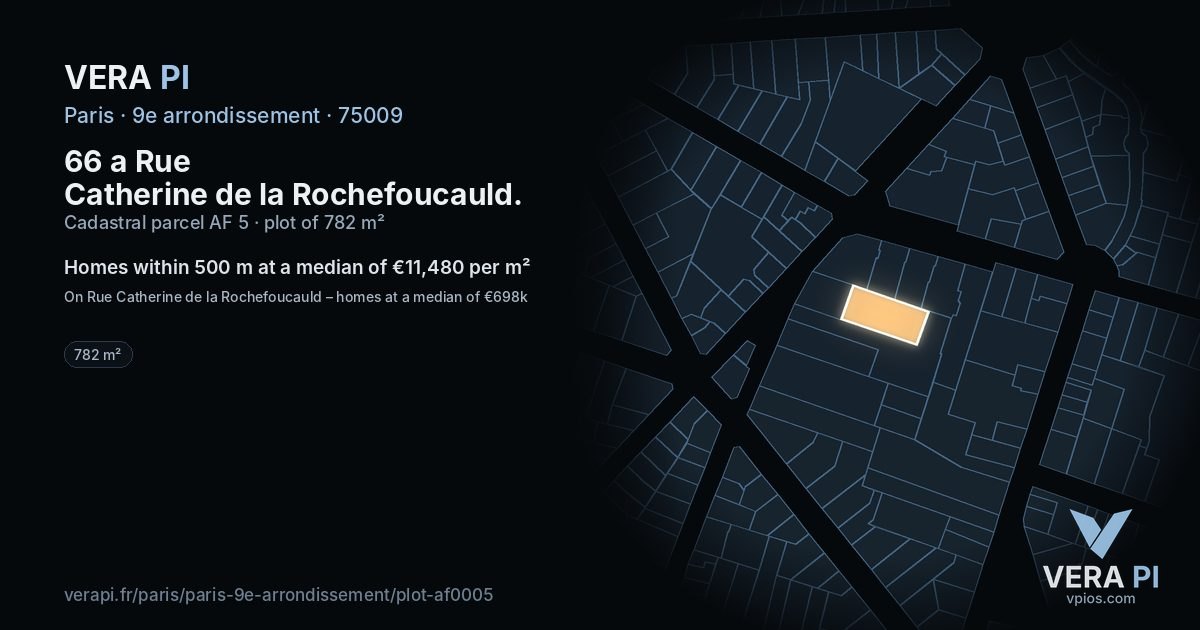 66 a Rue Catherine de la Rochefoucauld, 9e arrondissement at night – the plot lit, the parcels around coloured by the prices near them