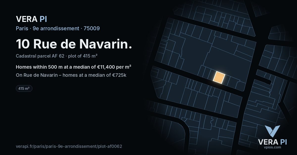 10 Rue de Navarin, 9e arrondissement at night – the plot lit, the parcels around coloured by the prices near them