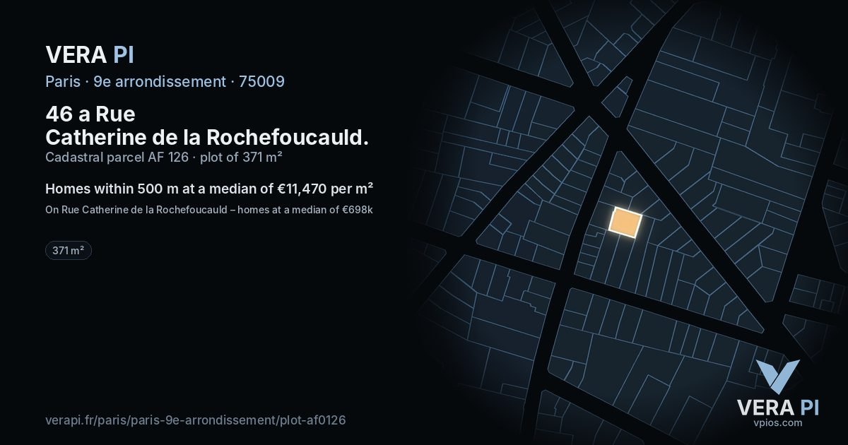 46 a Rue Catherine de la Rochefoucauld, 9e arrondissement at night – the plot lit, the parcels around coloured by the prices near them
