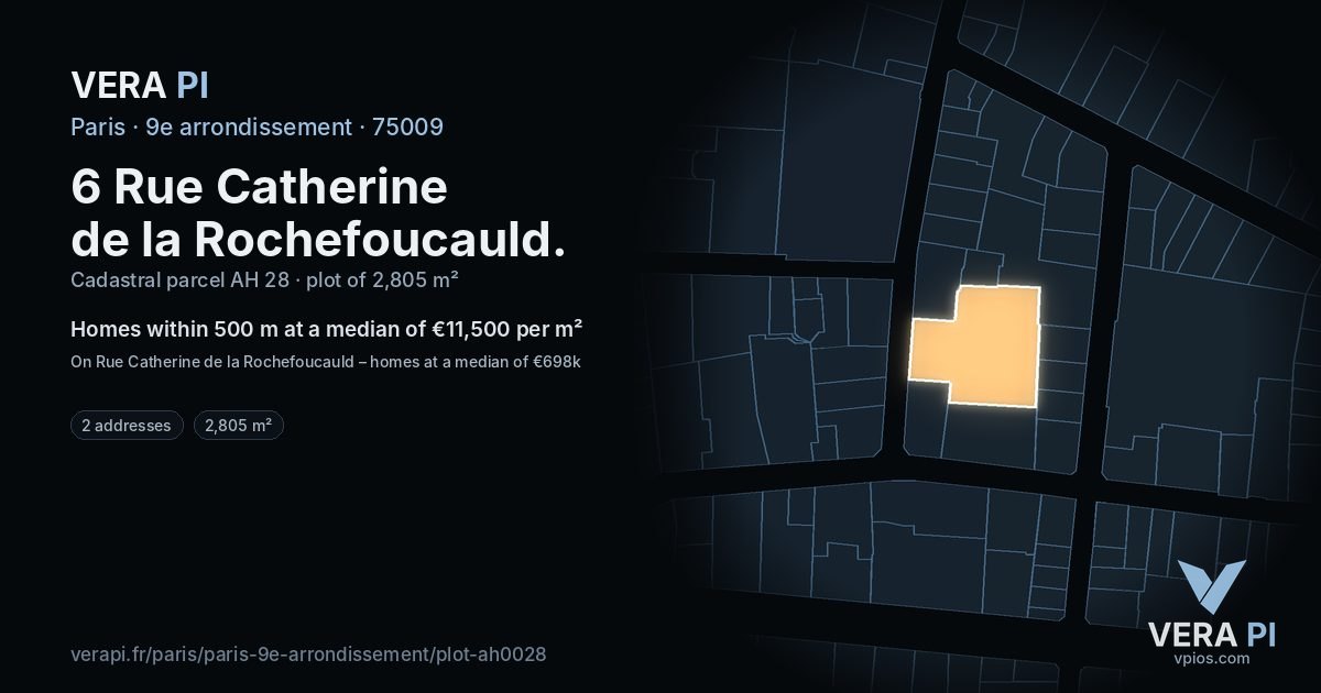 6 Rue Catherine de la Rochefoucauld, 9e arrondissement at night – the plot lit, the parcels around coloured by the prices near them