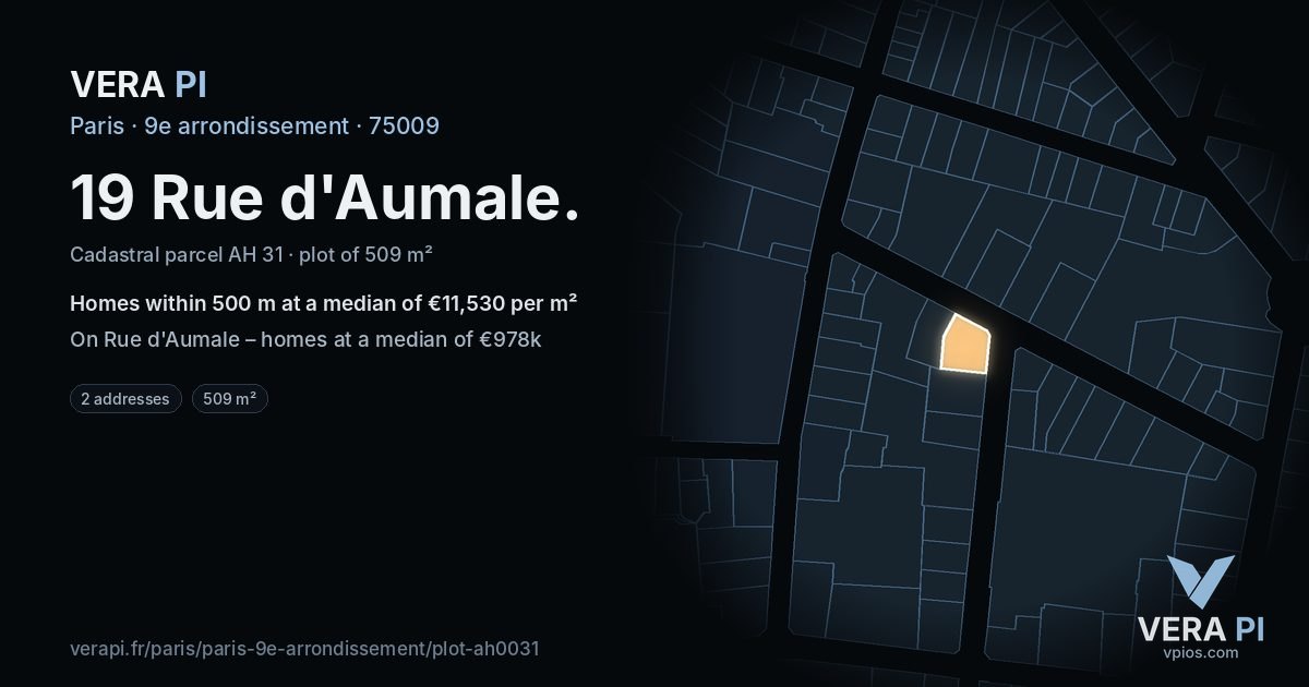 19 Rue d'Aumale, 9e arrondissement at night – the plot lit, the parcels around coloured by the prices near them