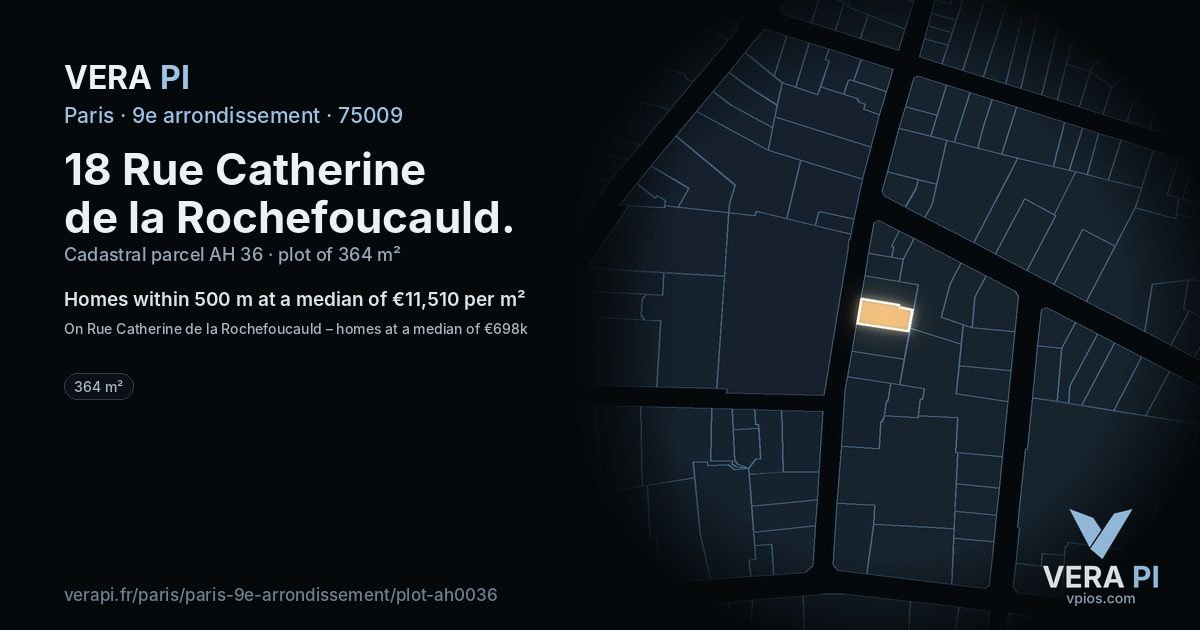18 Rue Catherine de la Rochefoucauld, 9e arrondissement at night – the plot lit, the parcels around coloured by the prices near them