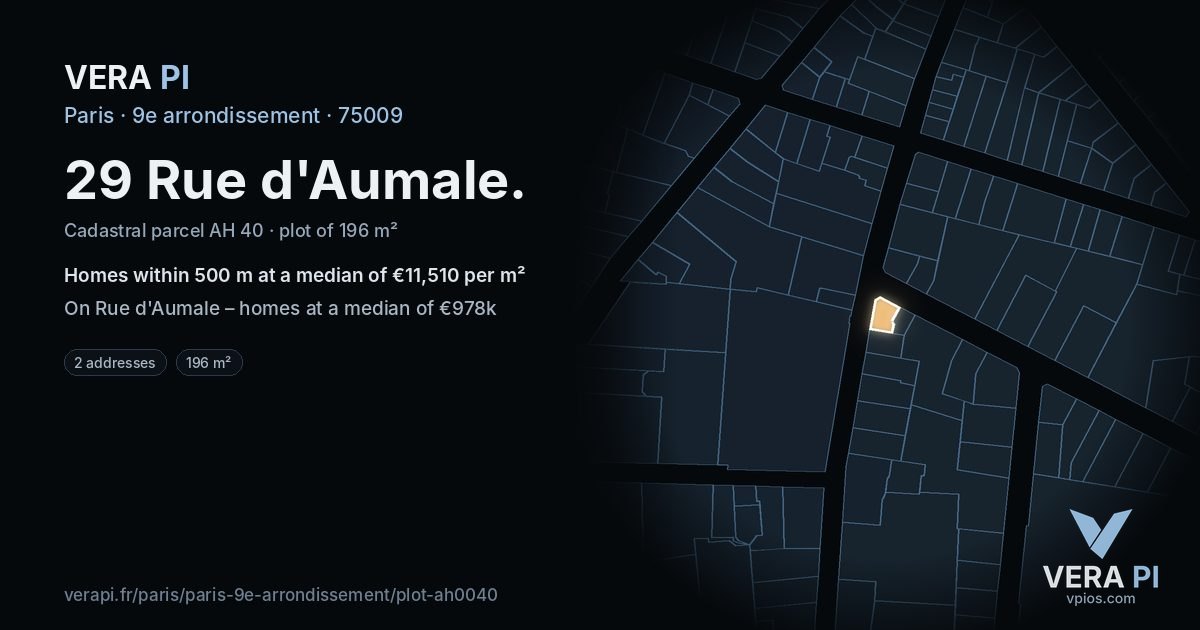 29 Rue d'Aumale, 9e arrondissement at night – the plot lit, the parcels around coloured by the prices near them