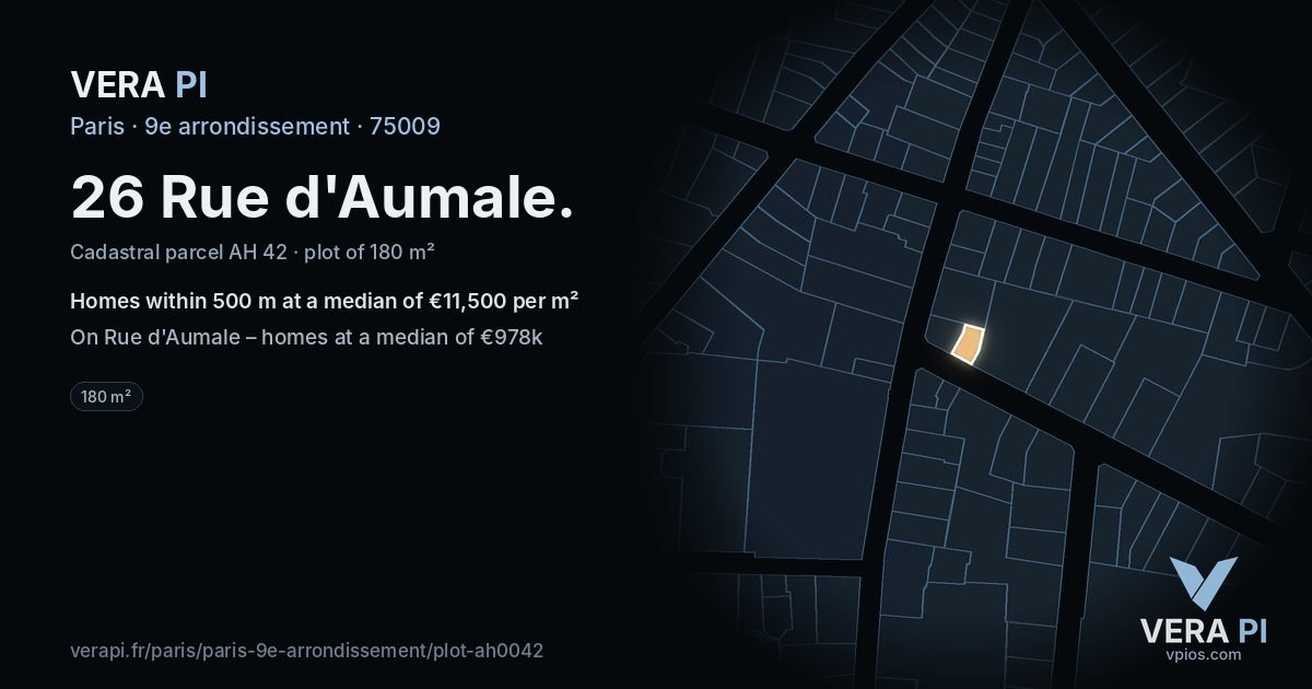 26 Rue d'Aumale, 9e arrondissement at night – the plot lit, the parcels around coloured by the prices near them