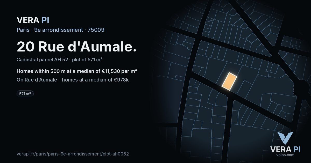 20 Rue d'Aumale, 9e arrondissement at night – the plot lit, the parcels around coloured by the prices near them
