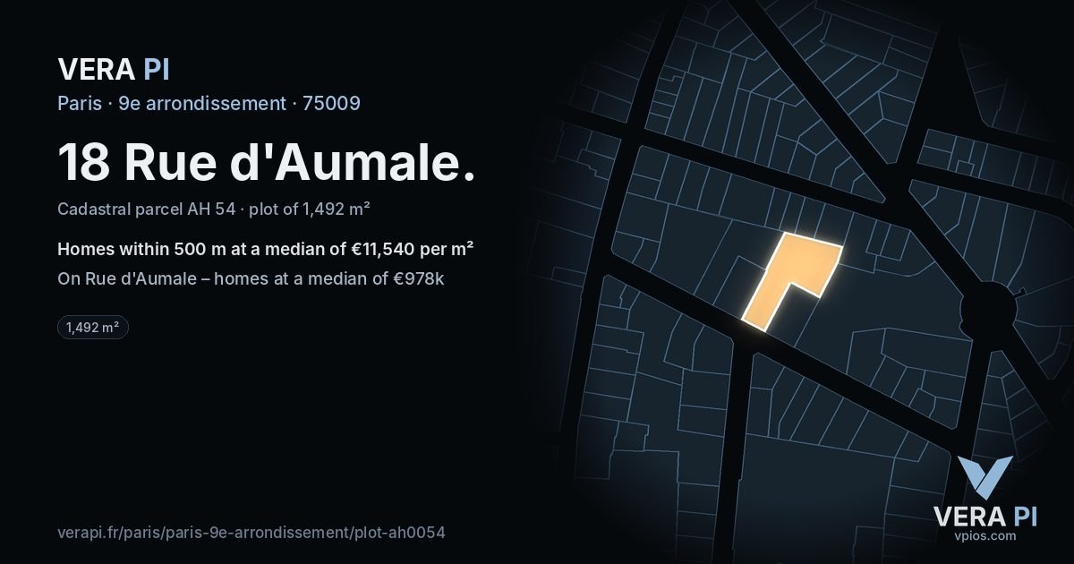 18 Rue d'Aumale, 9e arrondissement at night – the plot lit, the parcels around coloured by the prices near them