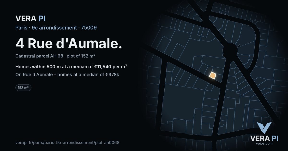 4 Rue d'Aumale, 9e arrondissement at night – the plot lit, the parcels around coloured by the prices near them