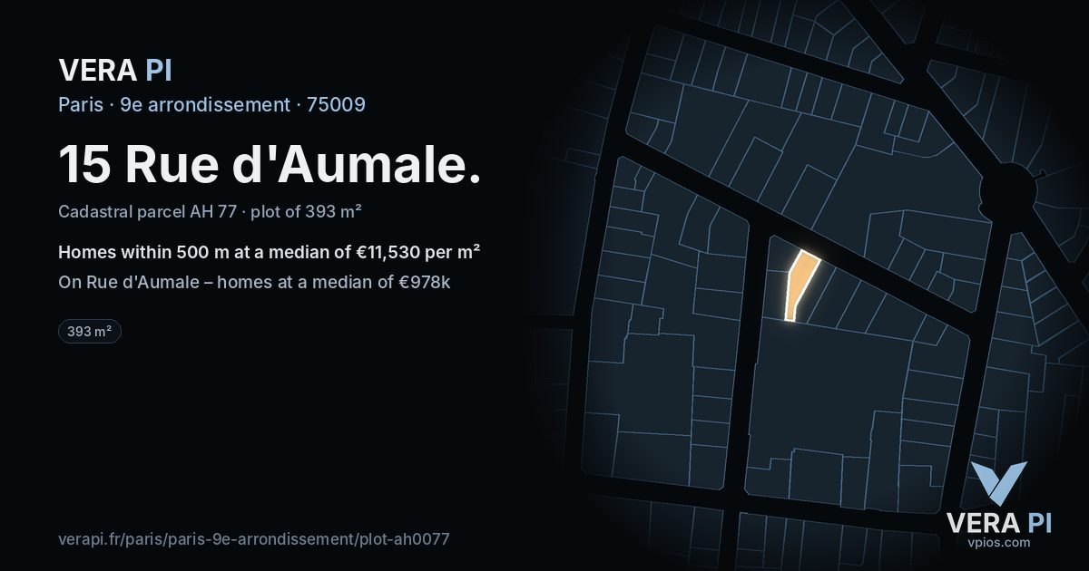 15 Rue d'Aumale, 9e arrondissement at night – the plot lit, the parcels around coloured by the prices near them