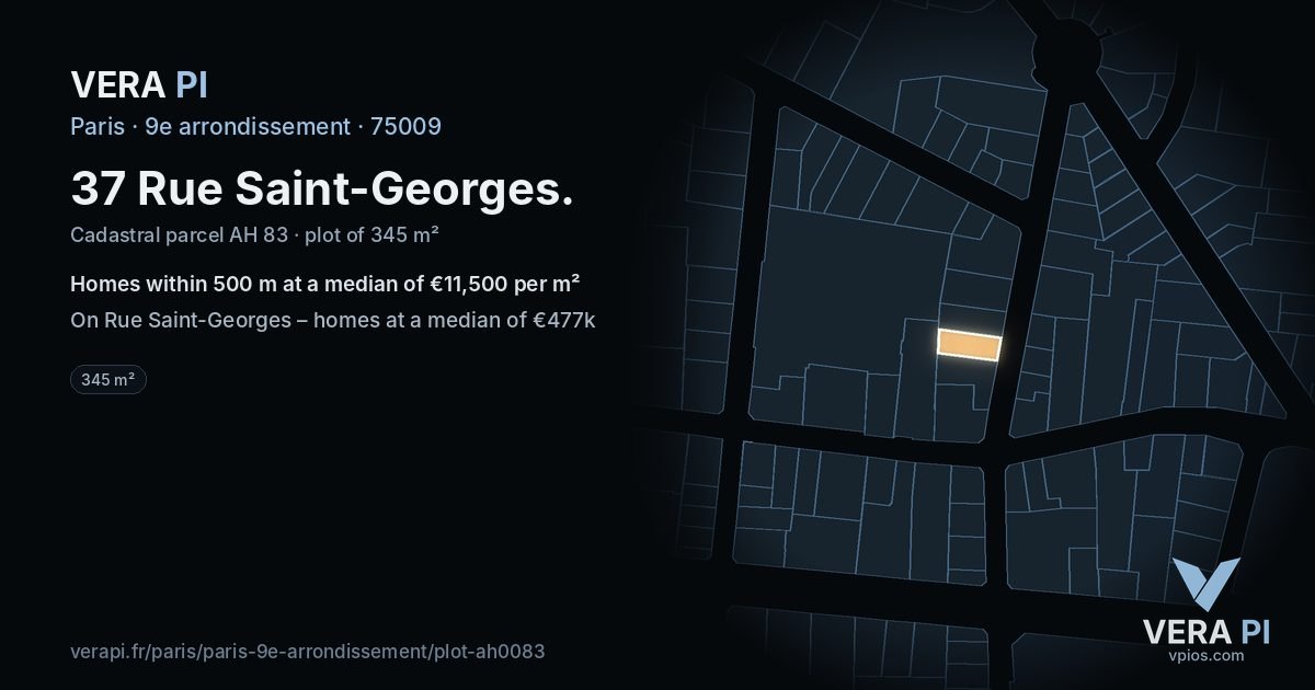 37 Rue Saint-Georges, 9e arrondissement at night – the plot lit, the parcels around coloured by the prices near them