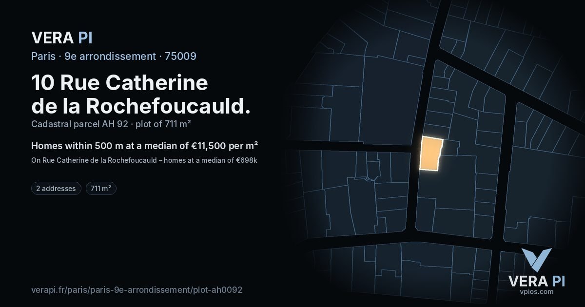 10 Rue Catherine de la Rochefoucauld, 9e arrondissement at night – the plot lit, the parcels around coloured by the prices near them