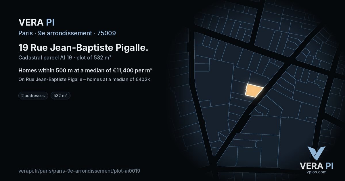 19 Rue Jean-Baptiste Pigalle, 9e arrondissement at night – the plot lit, the parcels around coloured by the prices near them