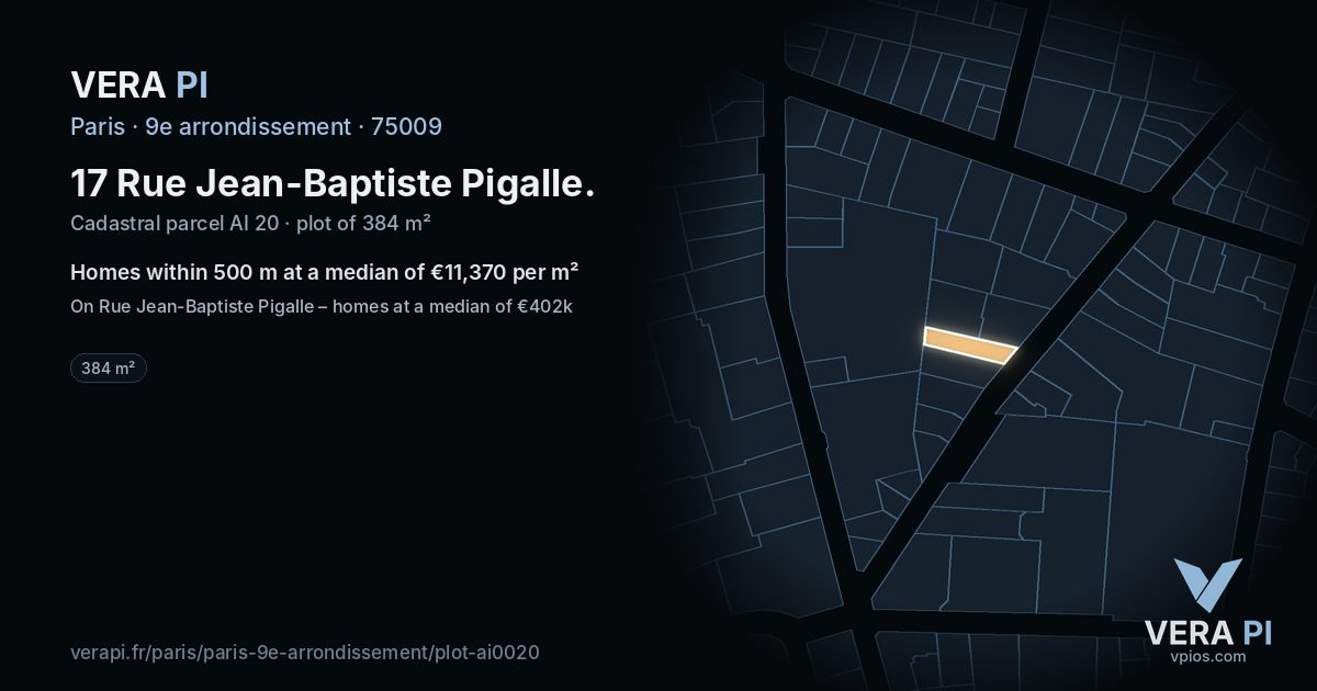 17 Rue Jean-Baptiste Pigalle, 9e arrondissement at night – the plot lit, the parcels around coloured by the prices near them
