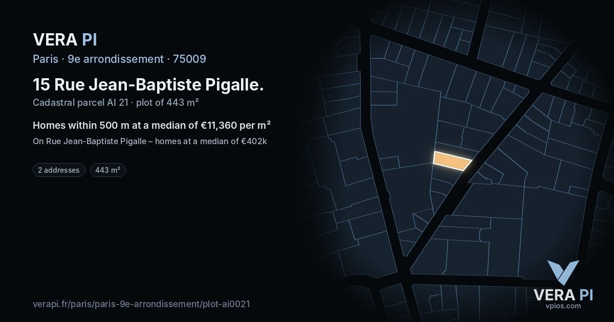 15 Rue Jean-Baptiste Pigalle, 9e arrondissement at night – the plot lit, the parcels around coloured by the prices near them