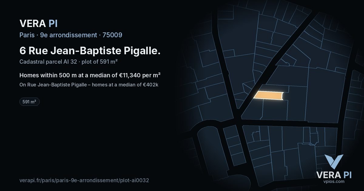 6 Rue Jean-Baptiste Pigalle, 9e arrondissement at night – the plot lit, the parcels around coloured by the prices near them