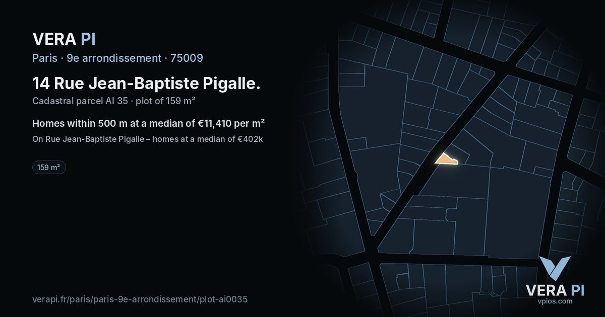 14 Rue Jean-Baptiste Pigalle, 9e arrondissement at night – the plot lit, the parcels around coloured by the prices near them