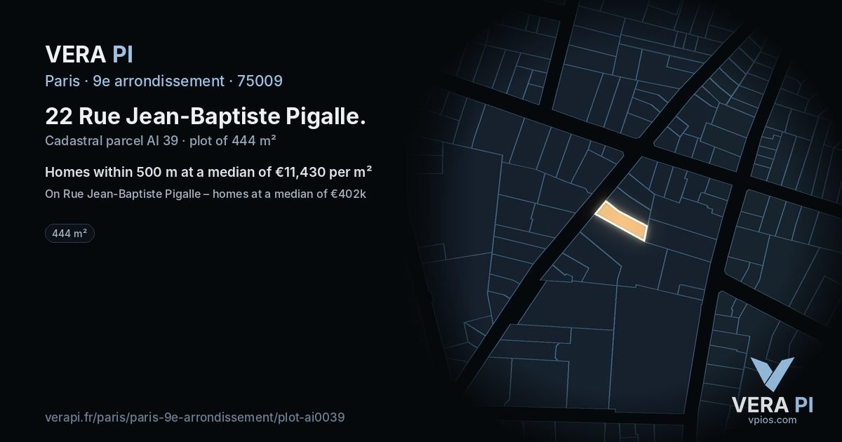 22 Rue Jean-Baptiste Pigalle, 9e arrondissement at night – the plot lit, the parcels around coloured by the prices near them