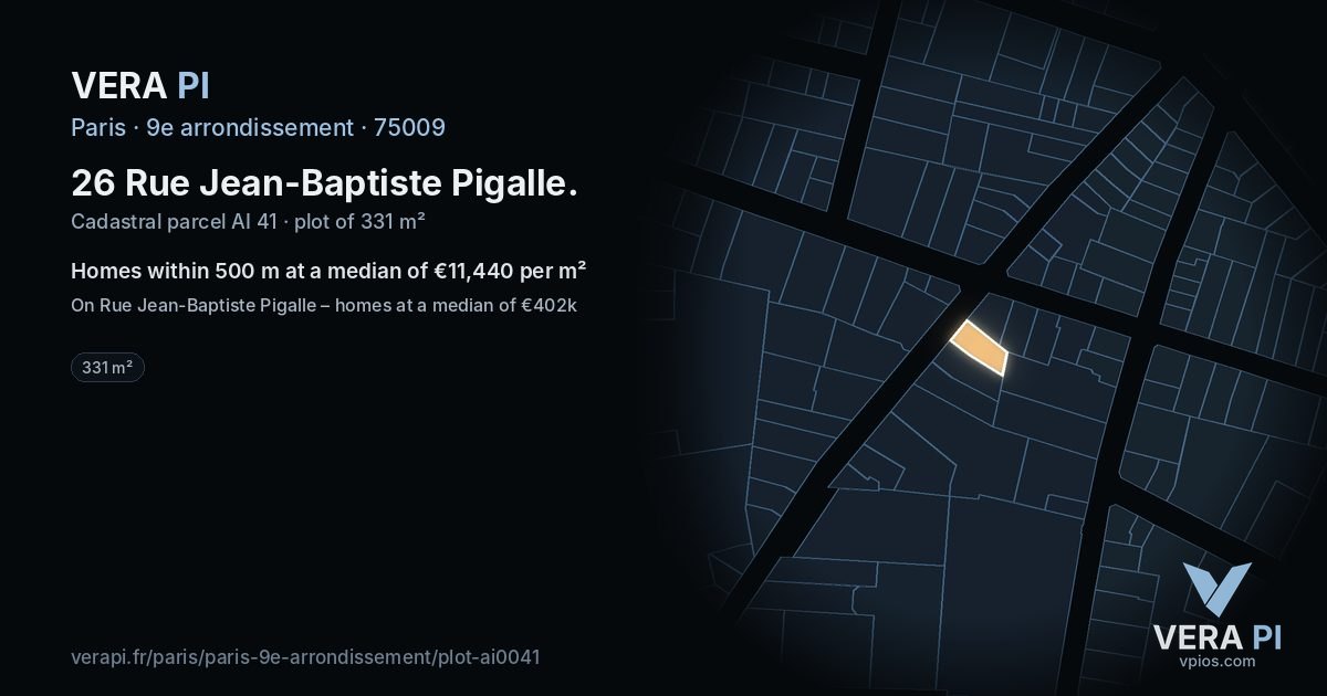 26 Rue Jean-Baptiste Pigalle, 9e arrondissement at night – the plot lit, the parcels around coloured by the prices near them