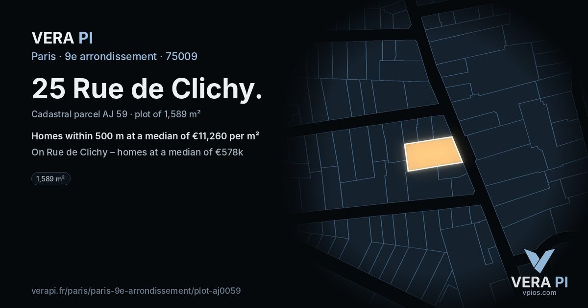 25 Rue de Clichy, 9e arrondissement at night – the plot lit, the parcels around coloured by the prices near them
