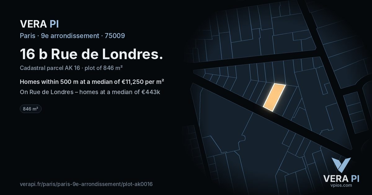 16 b Rue de Londres, 9e arrondissement at night – the plot lit, the parcels around coloured by the prices near them