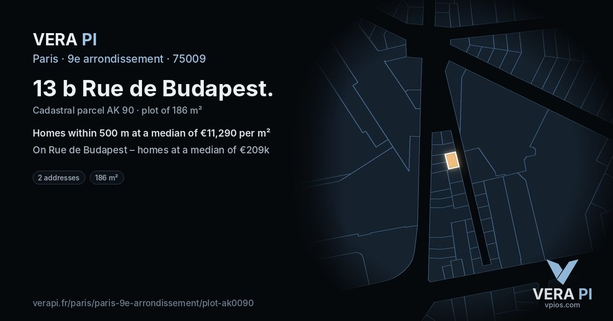 13 b Rue de Budapest, 9e arrondissement at night – the plot lit, the parcels around coloured by the prices near them