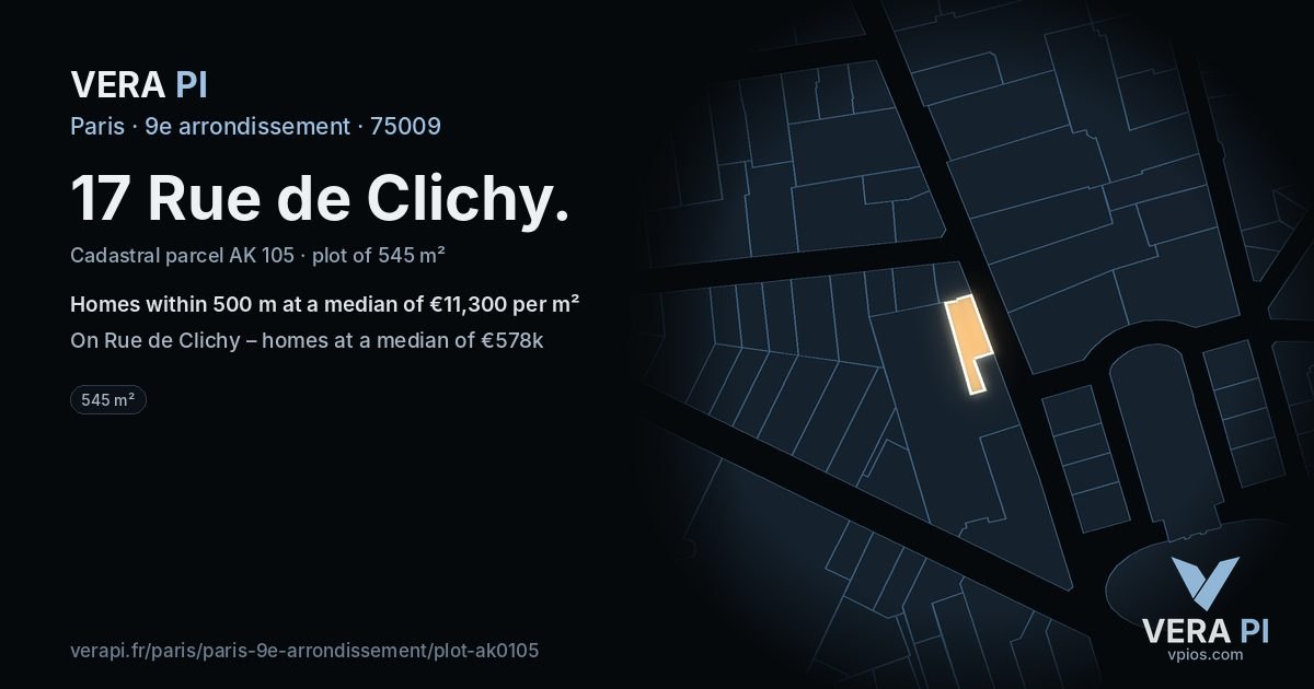17 Rue de Clichy, 9e arrondissement at night – the plot lit, the parcels around coloured by the prices near them