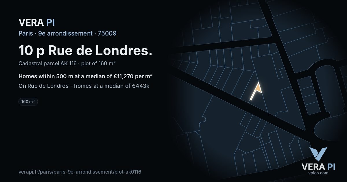 10 p Rue de Londres, 9e arrondissement at night – the plot lit, the parcels around coloured by the prices near them