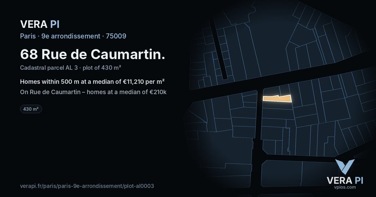 68 Rue de Caumartin, 9e arrondissement at night – the plot lit, the parcels around coloured by the prices near them
