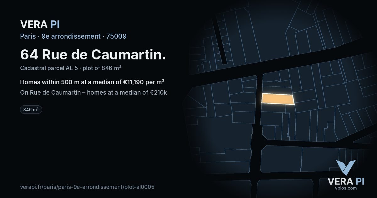 64 Rue de Caumartin, 9e arrondissement at night – the plot lit, the parcels around coloured by the prices near them