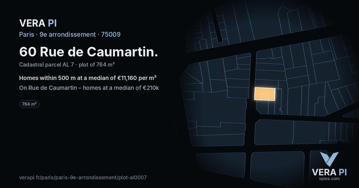 60 Rue de Caumartin, 9e arrondissement at night – the plot lit, the parcels around coloured by the prices near them