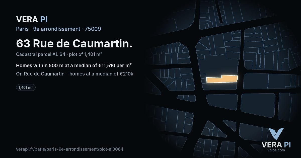 63 Rue de Caumartin, 9e arrondissement at night – the plot lit, the parcels around coloured by the prices near them