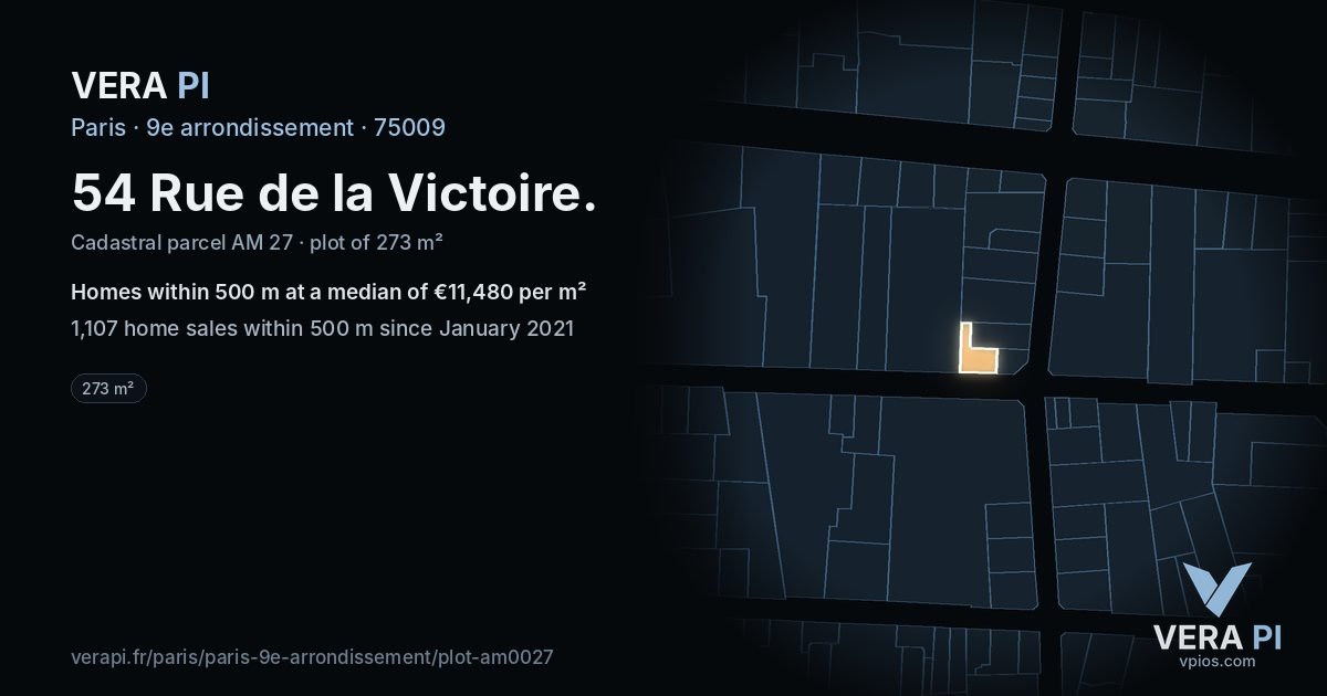 54 Rue de la Victoire, 9e arrondissement at night – the plot lit, the parcels around coloured by the prices near them