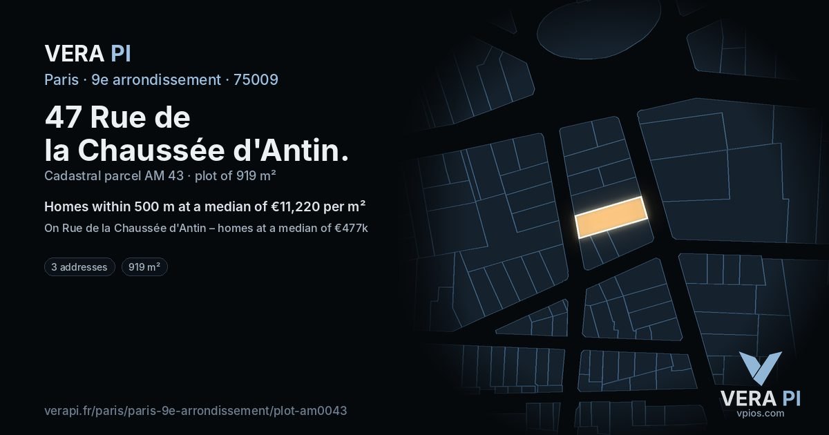 47 Rue de la Chaussée d'Antin, 9e arrondissement at night – the plot lit, the parcels around coloured by the prices near them