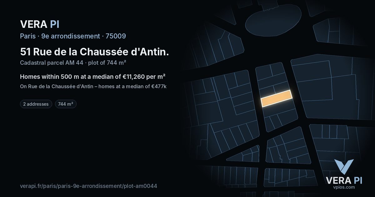 51 Rue de la Chaussée d'Antin, 9e arrondissement at night – the plot lit, the parcels around coloured by the prices near them