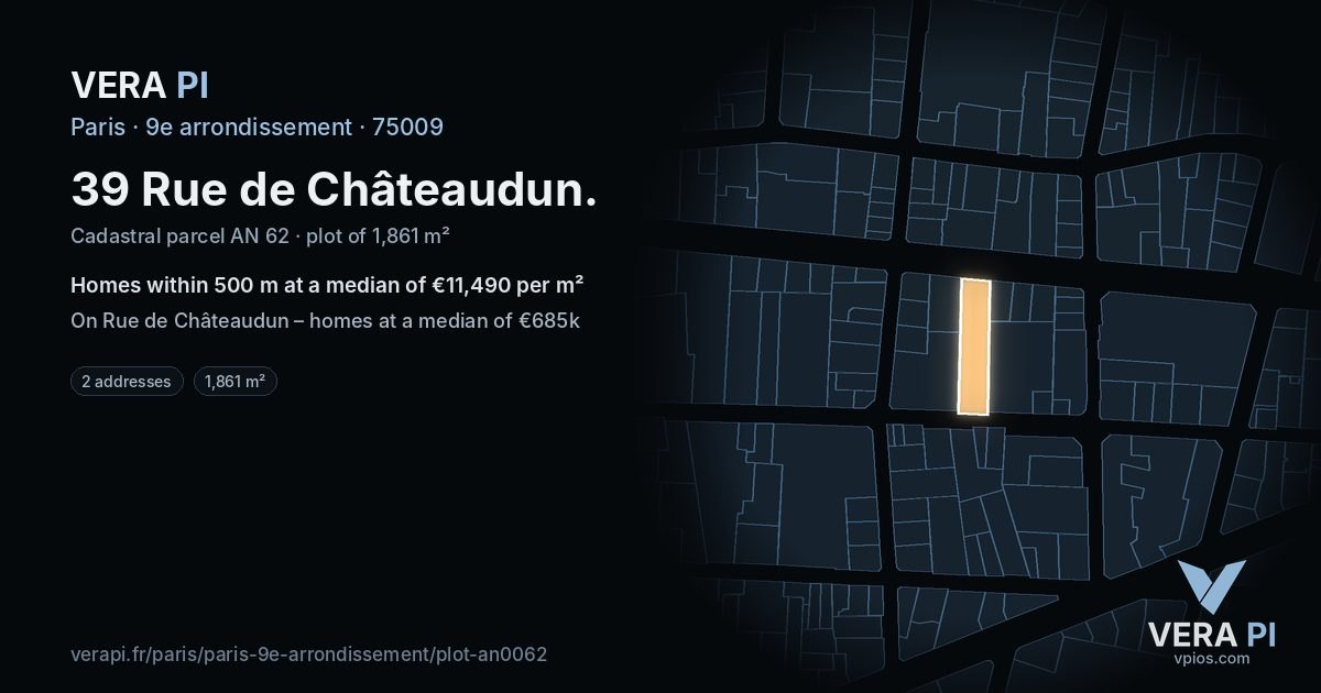 39 Rue de Châteaudun, 9e arrondissement at night – the plot lit, the parcels around coloured by the prices near them