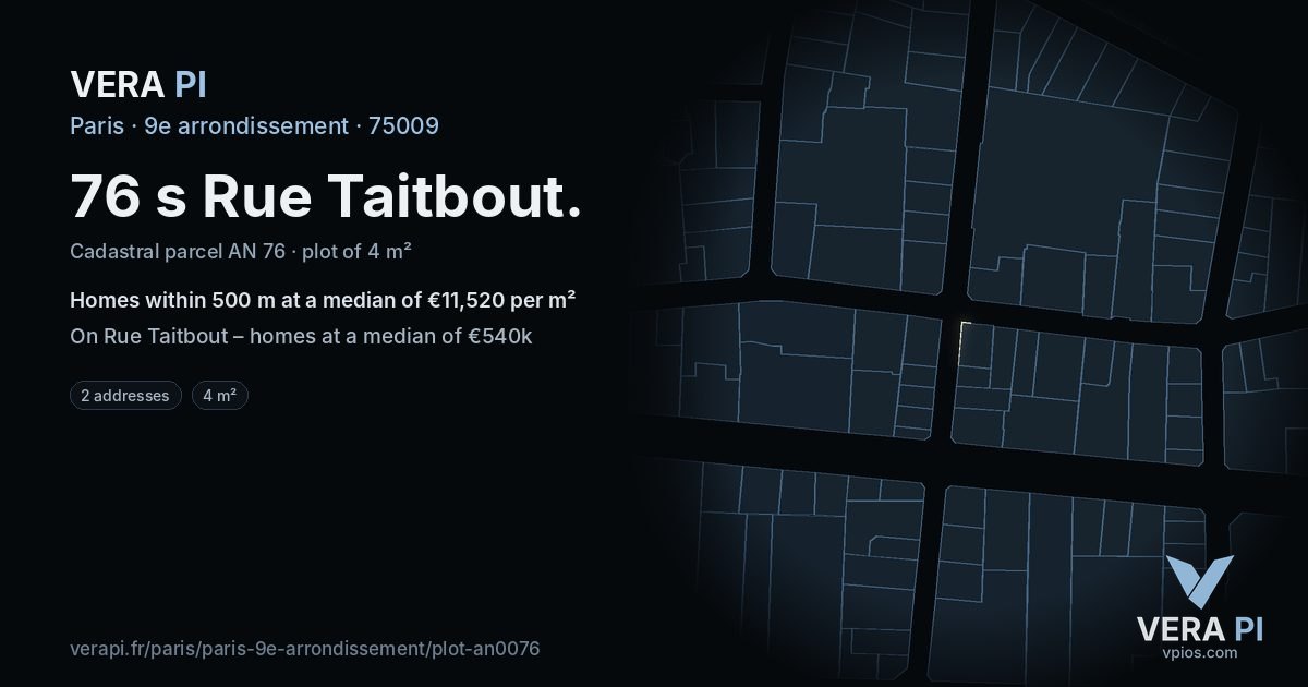 76 s Rue Taitbout, 9e arrondissement at night – the plot lit, the parcels around coloured by the prices near them