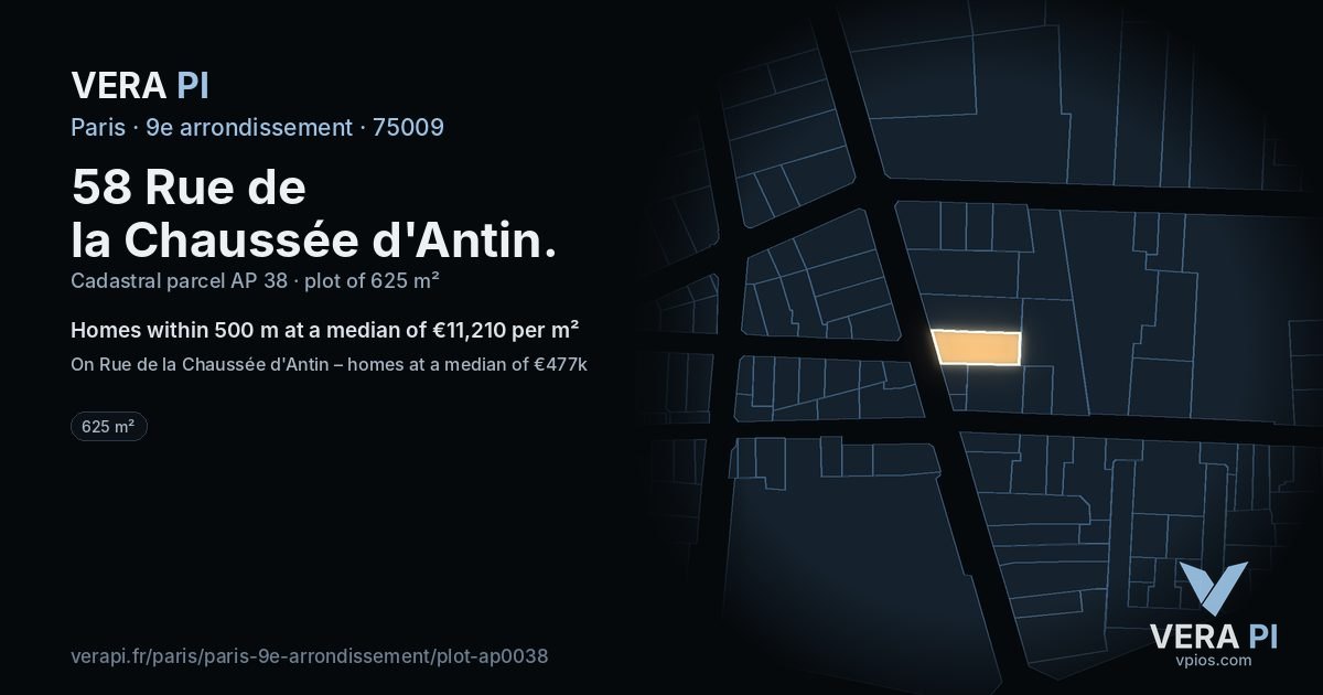 58 Rue de la Chaussée d'Antin, 9e arrondissement at night – the plot lit, the parcels around coloured by the prices near them