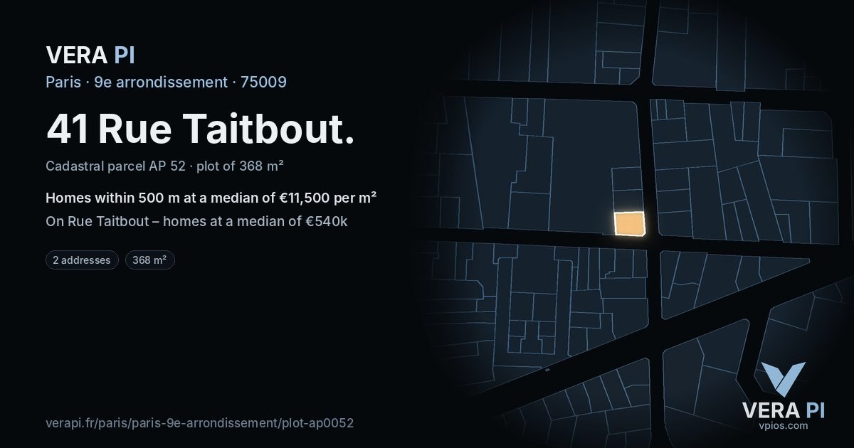 41 Rue Taitbout, 9e arrondissement at night – the plot lit, the parcels around coloured by the prices near them