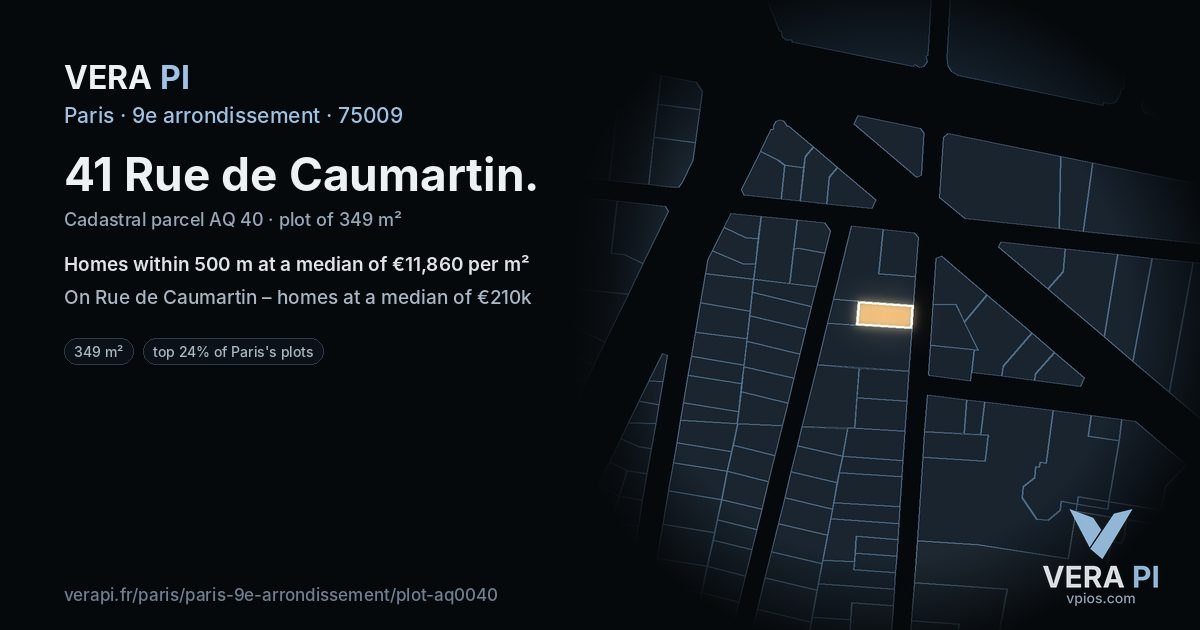 41 Rue de Caumartin, 9e arrondissement at night – the plot lit, the parcels around coloured by the prices near them